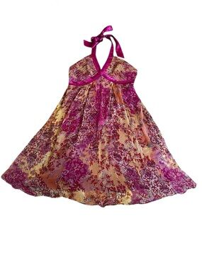 Vintage Y2K Mix-It 100% Silk Babydoll Halter Dress Fairy Boho Coquette